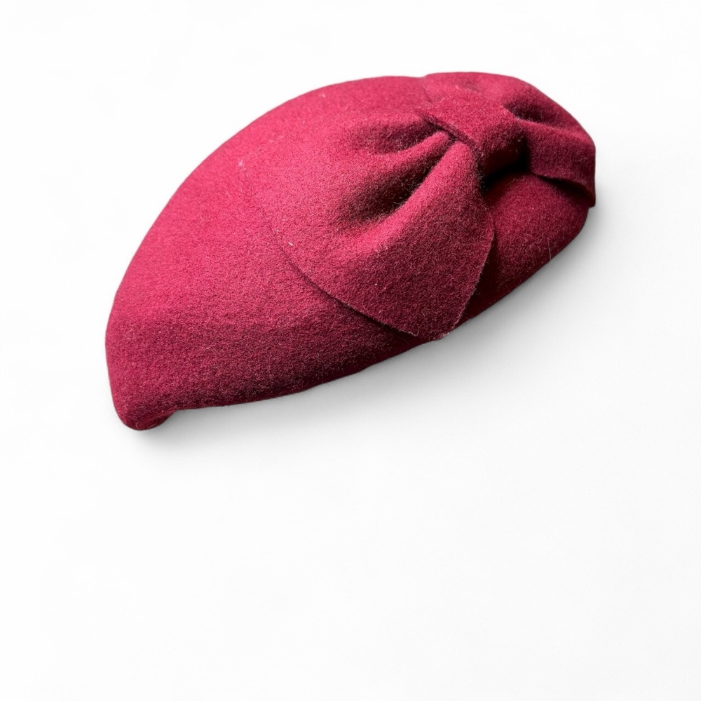 Vintage Elegant French girl cloche beret burgundy structured Wool bow Beret - Picture 2 of 8